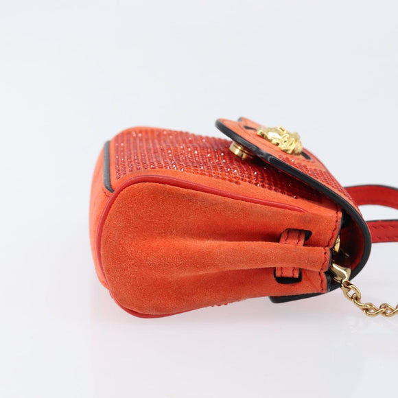 VERSACE Medusa Micro Chain Shoulder Bag Suede Orange Gold Auth 212556A