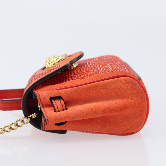 VERSACE Medusa Micro Chain Shoulder Bag Suede Orange Gold Auth 212556A