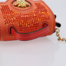 VERSACE Medusa Micro Chain Shoulder Bag Suede Orange Gold Auth 212556A-7