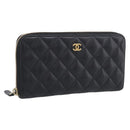 CHANEL Matelasse Long Wallet Caviar Skin Black Gold CC Auth 212569V-1