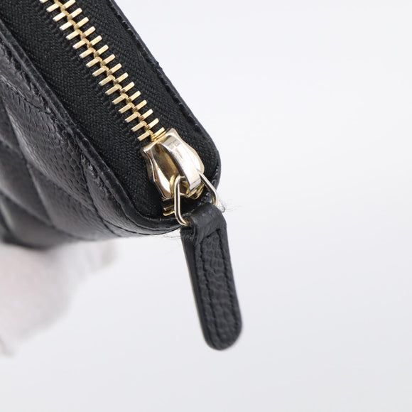 CHANEL Matelasse Long Wallet Caviar Skin Black Gold CC Auth 212569V