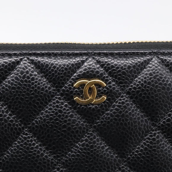 CHANEL Matelasse Long Wallet Caviar Skin Black Gold CC Auth 212569V