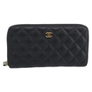 CHANEL Matelasse Long Wallet Caviar Skin Black Gold CC Auth 212569V-2