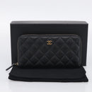 CHANEL Matelasse Long Wallet Caviar Skin Black Gold CC Auth 212569V-24