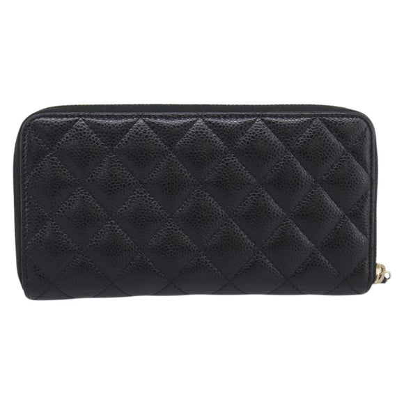 CHANEL Matelasse Long Wallet Caviar Skin Black Gold CC Auth 212569V