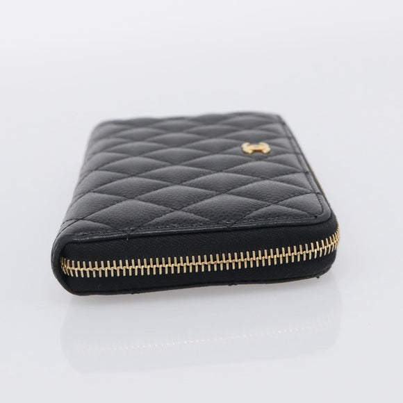 CHANEL Matelasse Long Wallet Caviar Skin Black Gold CC Auth 212569V