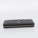 CHANEL Matelasse Long Wallet Caviar Skin Black Gold CC Auth 212569V-6