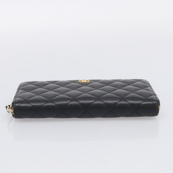 CHANEL Matelasse Long Wallet Caviar Skin Black Gold CC Auth 212569V