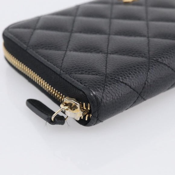 CHANEL Matelasse Long Wallet Caviar Skin Black Gold CC Auth 212569V