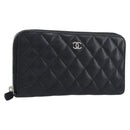 CHANEL Matelasse Long Wallet Caviar Skin Black Silver CC Auth 212570V-1