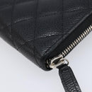 CHANEL Matelasse Long Wallet Caviar Skin Black Silver CC Auth 212570V-10