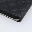 CHANEL Matelasse Long Wallet Caviar Skin Black Silver CC Auth 212570V-11