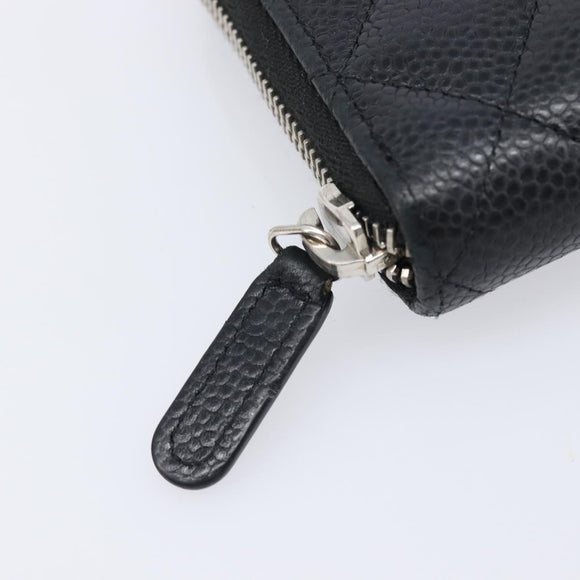 CHANEL Matelasse Long Wallet Caviar Skin Black Silver CC Auth 212570V