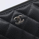CHANEL Matelasse Long Wallet Caviar Skin Black Silver CC Auth 212570V-13