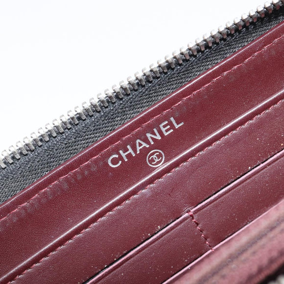 CHANEL Matelasse Long Wallet Caviar Skin Black Silver CC Auth 212570V