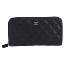 CHANEL Matelasse Long Wallet Caviar Skin Black Silver CC Auth 212570V-2