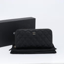 CHANEL Matelasse Long Wallet Caviar Skin Black Silver CC Auth 212570V-23