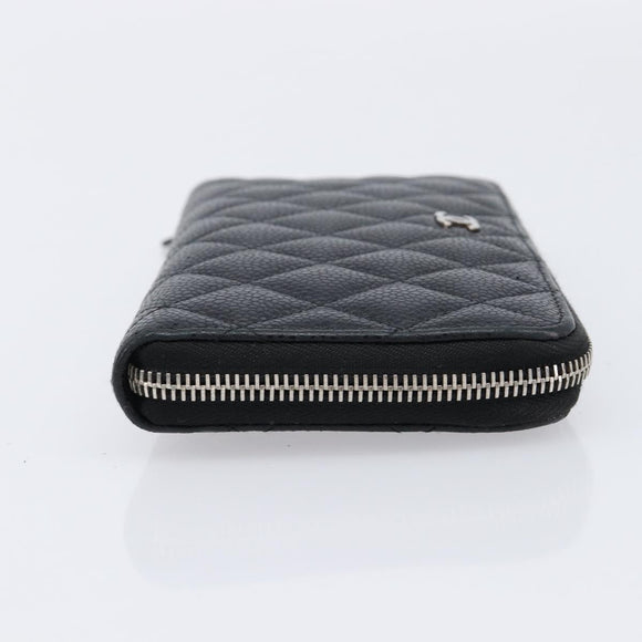 CHANEL Matelasse Long Wallet Caviar Skin Black Silver CC Auth 212570V