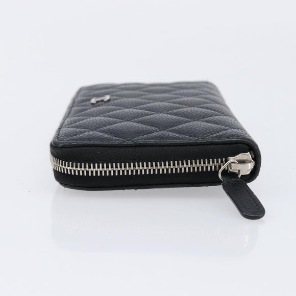 CHANEL Matelasse Long Wallet Caviar Skin Black Silver CC Auth 212570V