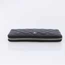 CHANEL Matelasse Long Wallet Caviar Skin Black Silver CC Auth 212570V-6