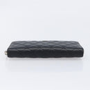 CHANEL Matelasse Long Wallet Caviar Skin Black Silver CC Auth 212570V-7