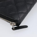 CHANEL Matelasse Long Wallet Caviar Skin Black Silver CC Auth 212570V-9