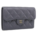CHANEL Matelasse Long Wallet Caviar Skin Gray Gold CC Auth 212571M-1