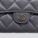 CHANEL Matelasse Long Wallet Caviar Skin Gray Gold CC Auth 212571M-12