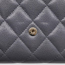 CHANEL Matelasse Long Wallet Caviar Skin Gray Gold CC Auth 212571M-13