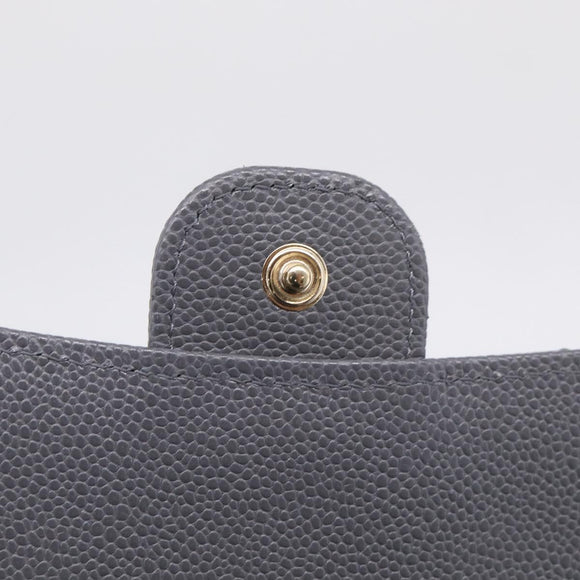 CHANEL Matelasse Long Wallet Caviar Skin Gray Gold CC Auth 212571M