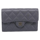 CHANEL Matelasse Long Wallet Caviar Skin Gray Gold CC Auth 212571M-2