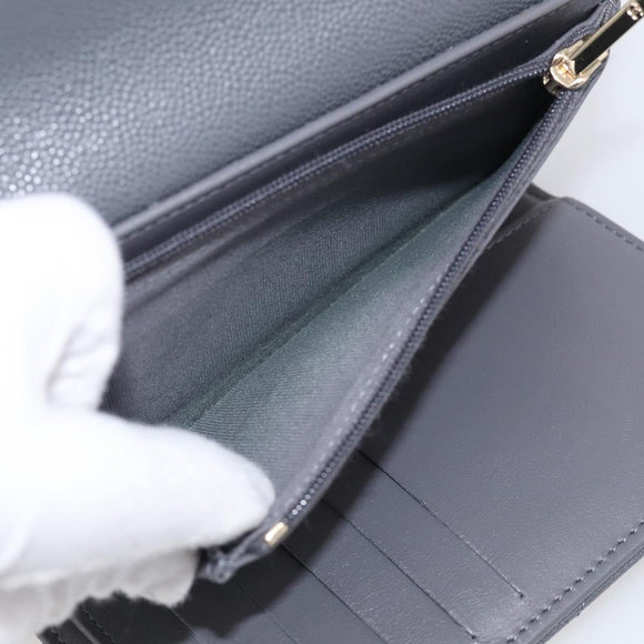 CHANEL Matelasse Long Wallet Caviar Skin Gray Gold CC Auth 212571M