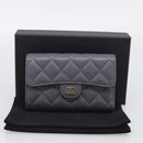 CHANEL Matelasse Long Wallet Caviar Skin Gray Gold CC Auth 212571M-25