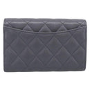 CHANEL Matelasse Long Wallet Caviar Skin Gray Gold CC Auth 212571M-3