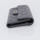 CHANEL Matelasse Long Wallet Caviar Skin Gray Gold CC Auth 212571M-5