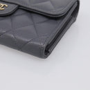CHANEL Matelasse Long Wallet Caviar Skin Gray Gold CC Auth 212571M-8