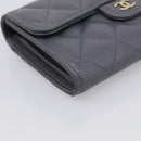 CHANEL Matelasse Long Wallet Caviar Skin Gray Gold CC Auth 212571M-9