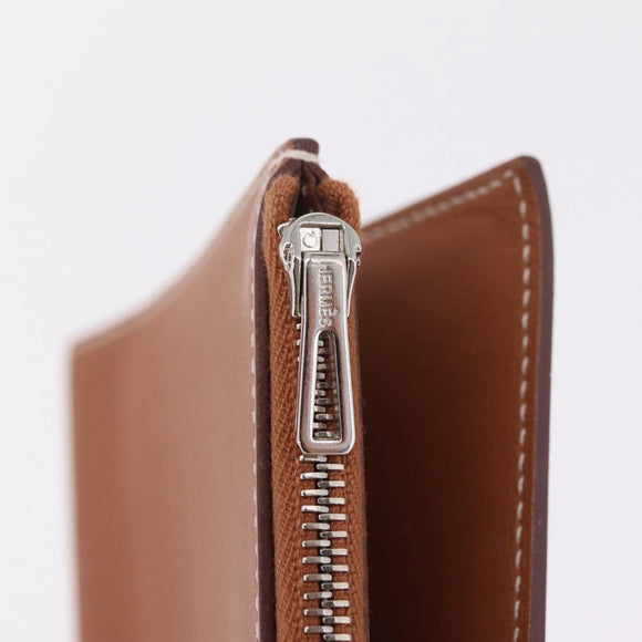 HERMES EA Zip PM Day Planner Cover Leather Brown Silver Auth 212573M
