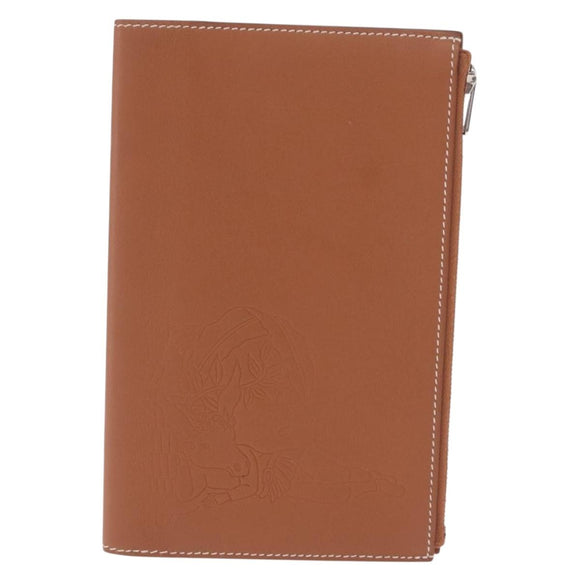 HERMES EA Zip PM Day Planner Cover Leather Brown Silver Auth 212573M