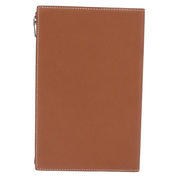HERMES EA Zip PM Day Planner Cover Leather Brown Silver Auth 212573M