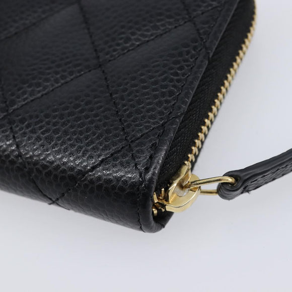 CHANEL Matelasse Long Wallet Caviar Skin Black Gold CC Auth 212574M