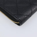 CHANEL Matelasse Long Wallet Caviar Skin Black Gold CC Auth 212574M-11