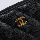 CHANEL Matelasse Long Wallet Caviar Skin Black Gold CC Auth 212574M-13