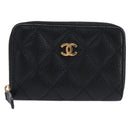 CHANEL Matelasse Long Wallet Caviar Skin Black Gold CC Auth 212574M-2