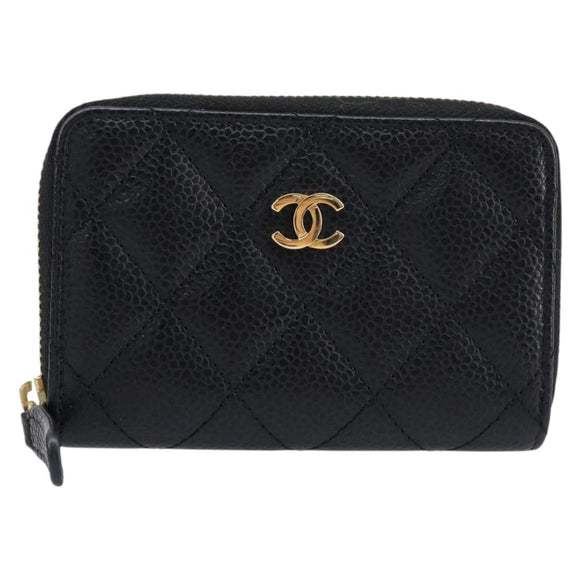CHANEL Matelasse Long Wallet Caviar Skin Black Gold CC Auth 212574M