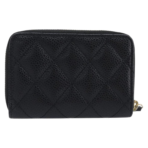 CHANEL Matelasse Long Wallet Caviar Skin Black Gold CC Auth 212574M