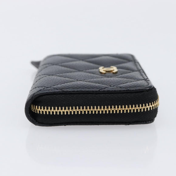 CHANEL Matelasse Long Wallet Caviar Skin Black Gold CC Auth 212574M