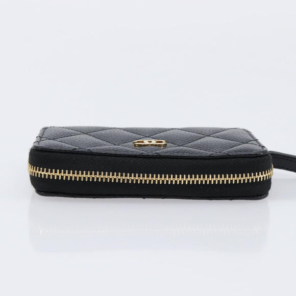 CHANEL Matelasse Long Wallet Caviar Skin Black Gold CC Auth 212574M