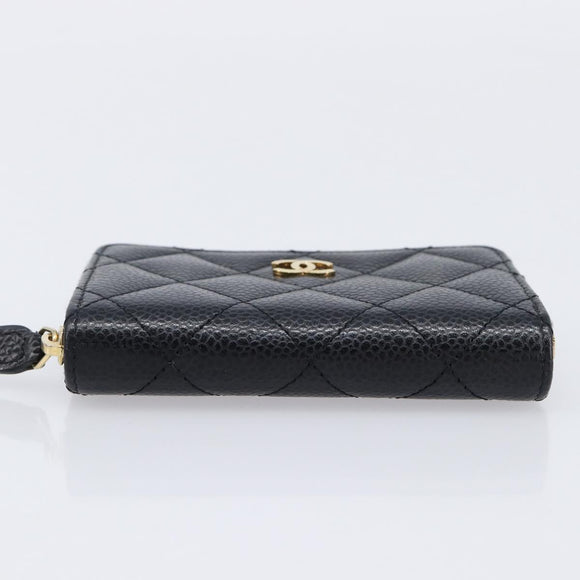 CHANEL Matelasse Long Wallet Caviar Skin Black Gold CC Auth 212574M