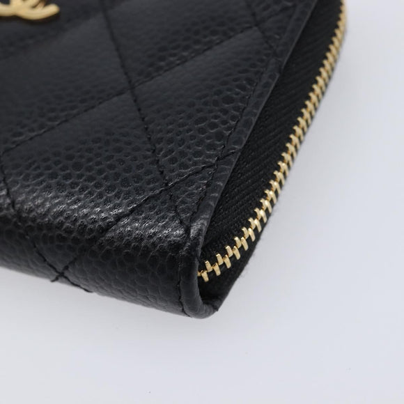 CHANEL Matelasse Long Wallet Caviar Skin Black Gold CC Auth 212574M